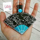 Japanese Hand Fan Key Fob Snap Tab Embroidery Design