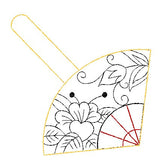 Japanese Hand Fan Key Fob Snap Tab Embroidery Design