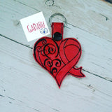 Heart Disease Awareness Key Fob Snap Tab Embroidery Design 4X4 size