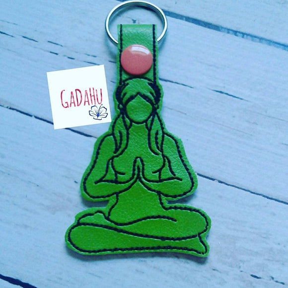 Yoga girl with ponytails Key Fob Snap Tab Embroidery Design