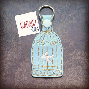 Birdcage/Dove Key Fob Snap Tab Embroidery Design 4X4 size