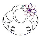 Japanese Cute Girl Face feltie. Embroidery Design 4x4 hoop Instant Download