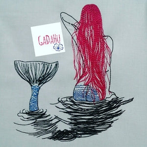 Mermaid Machine Embroidery Design Digital file. Two Sizes 5x7/9x9