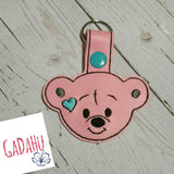 Cute Little Bear Face Key Fob Snap Tab Embroidery Design 4X4 size