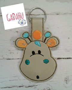 Cute Little Giraffe Face Key Fob Snap Tab Embroidery Design