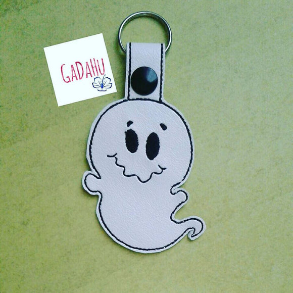 Cute Ghost Key Fob Snap Tab Embroidery Design