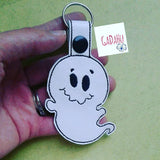 Cute Ghost Key Fob Snap Tab Embroidery Design