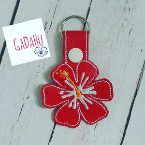 Hibiscus Hawaiian Flower Key Fob Snap Tab Embroidery Design