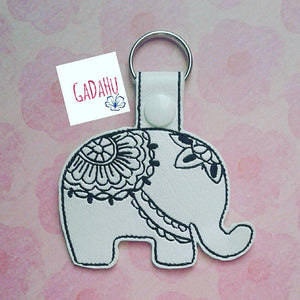 Elephant Mandala Key Fob Snap Tab Embroidery Design