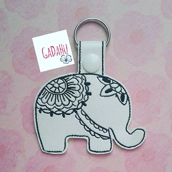 Elephant Mandala Key Fob Snap Tab Embroidery Design