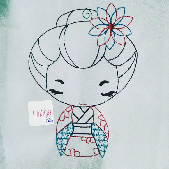 Cute Japanese Girl Machine Embroidery Design 3 Sizes: 4x4/5x7/6x8