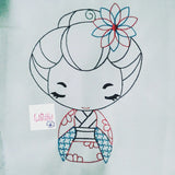 Cute Japanese Girl Machine Embroidery Design 3 Sizes: 4x4/5x7/6x8