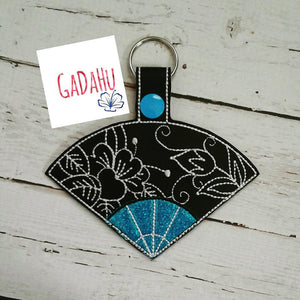 Japanese Hand Fan Key Fob Snap Tab Embroidery Design