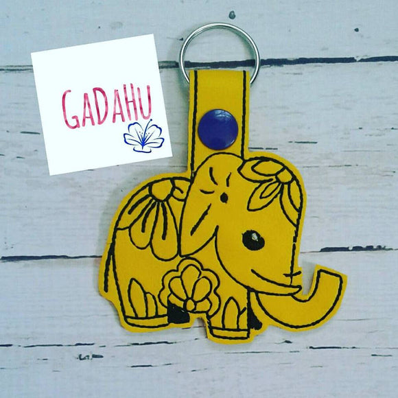 Elephant Key Fob Snap Tab Embroidery Design