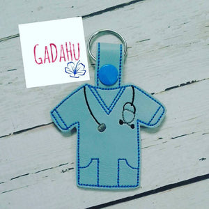 Doctor Lab Coat Key Fob Snap Tab Embroidery Design 4X4 size