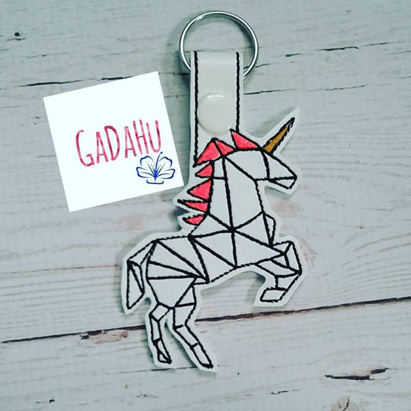 Unicorn Key Fob Snap Tab Embroidery Design