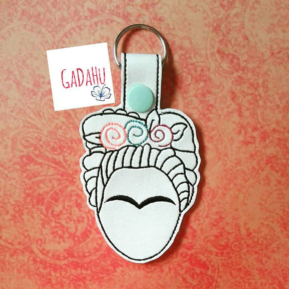 Frida Key Fob Snap Tab Embroidery Design