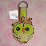 Cute owl with bow Key Snap Tab Embroidery Design