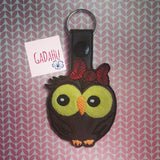 Cute owl with bow Key Snap Tab Embroidery Design