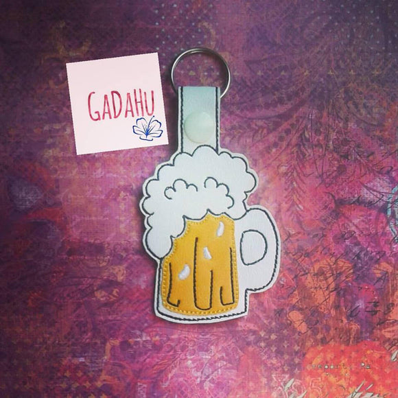 Cool Beer Mug Key Fob Snap Tab Embroidery Design 4X4 size. Hope Key Fob