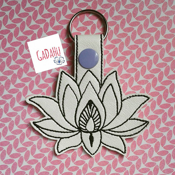 Lotus Flower Key Fob Snap Tab Embroidery Design