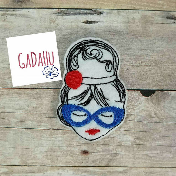 Fashion Girl with Sunglasses and headband feltie. Embroidery Design 4x4 hoop Instant Download