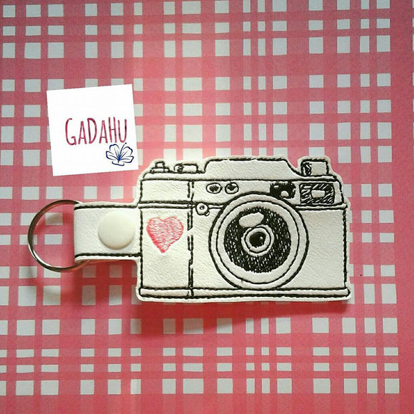 Vintage Camera Key Fob Snap Tab Embroidery Design