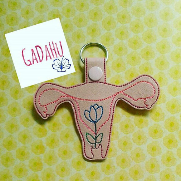 Uterus with flower Key Fob Snap Tab Embroidery Design