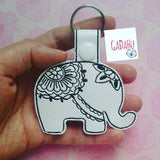 Elephant Mandala Key Fob Snap Tab Embroidery Design