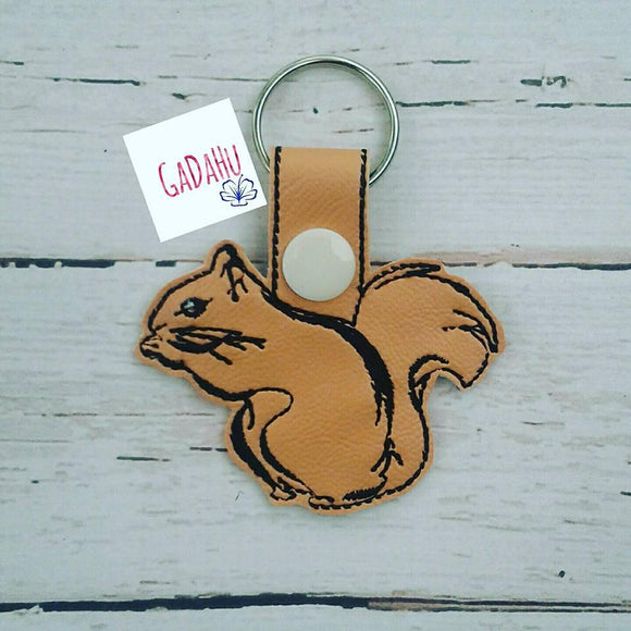 Squirrel Key Fob Snap Tab Embroidery Design