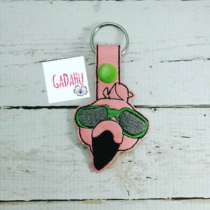 Flamingo with glasses Key Fob Snap Tab Embroidery Design