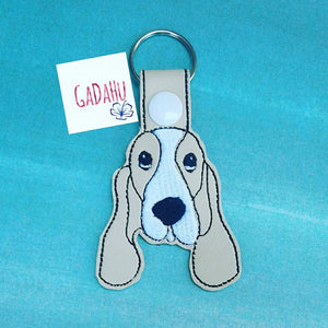 Basset Hound Dog Key Snap Tab Embroidery Design 4X4 size. Digital Instant Download Design