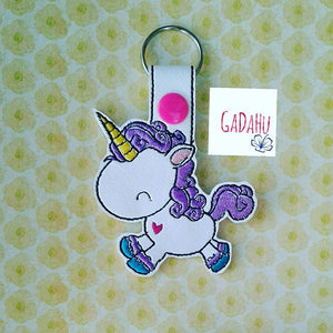 Unicorn with Heart Key Fob Snap Tab Embroidery Design