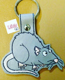 Cute rat Key Fob Snap Tab Embroidery Design