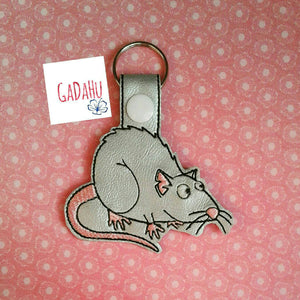 Cute rat Key Fob Snap Tab Embroidery Design