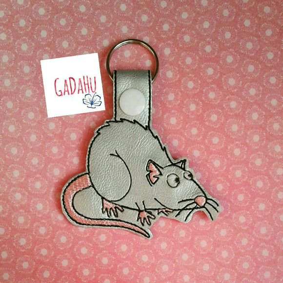 Cute rat Key Fob Snap Tab Embroidery Design