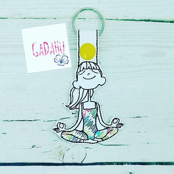 Yoga Girl Key Fob Snap Tab Embroidery Design