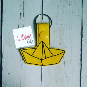 Paper Boat Key Chain Snap Tab Embroidery Design