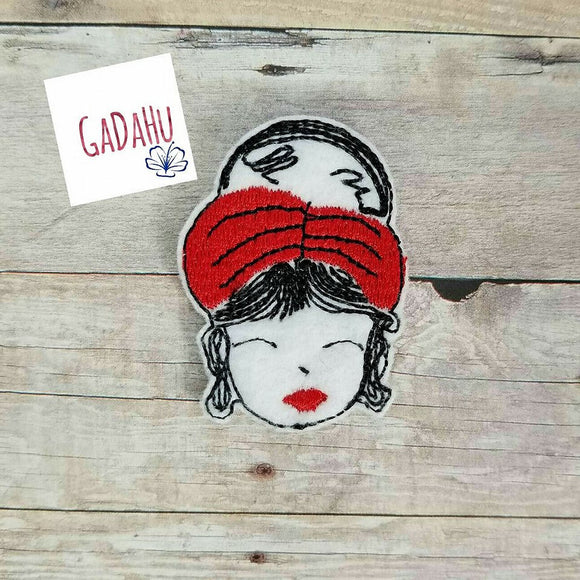 Fashion Girl with headband feltie. Embroidery Design 4x4 hoop Instant Download. Felties