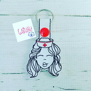 Cute Nurse Face Key Fob Snap Tab Embroidery Design. Instant Digital Download