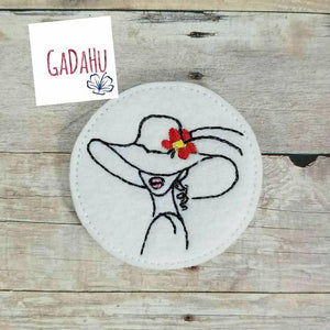 Elegant Woman with Hat and flower feltie . Embroidery Design 4x4 hoop Instant Download. Felties. Fashion feltie.