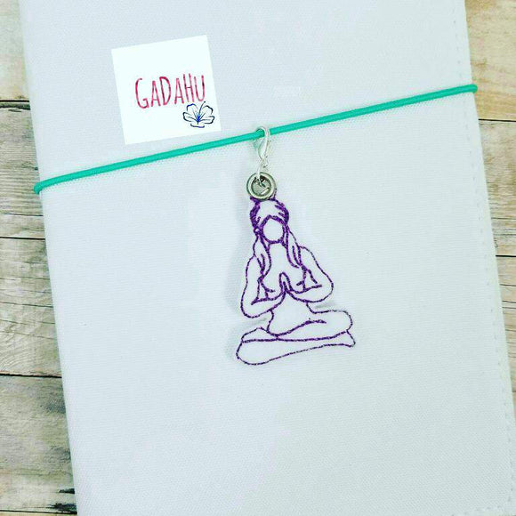 Yoga Girl with Ponytails Feltie Charm ITH Embroidery design file