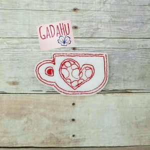 Mug with heart. Embroidery Design 4x4 hoop Instant Download