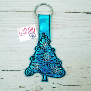 Christmas Tree with stars Key Fob Snap Tab Embroidery Design 4X4 size. Instant Digital Download.