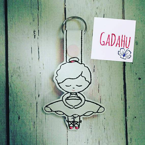 Cute Ballerina Fob Snap Tab Embroidery Design 4X4 size