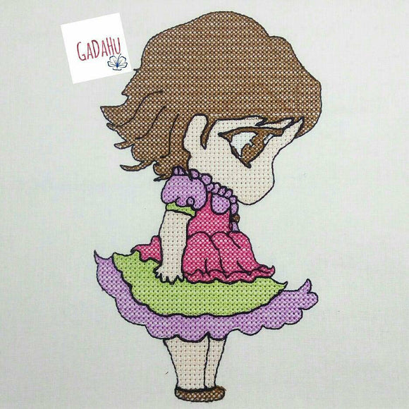 Cute girl Cross Stitch machine embroidery design 4x4 and 5x7 Hoops. Digital Design