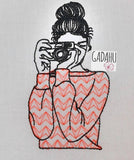 Camera Girl Machine Embroidery Design 4x4 5x7 Instant Digital Embroidery Design