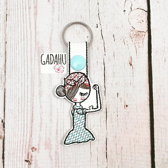 Girl Fighter Snap tab Key Fob ITH Embroidery Design file