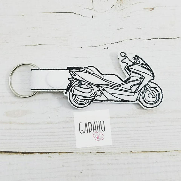 Motor Scooter Snap tab Key Fob ITH Embroidery Design