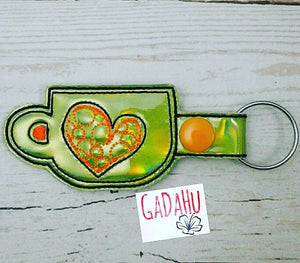 Mug with heart Key Fob Snap Tab Embroidery Design. Instant Digital Download.